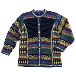 VRIKKE Norwegian Irene Haugland Zahl Wool Cardigan Womens M Elegant Lurex Knit